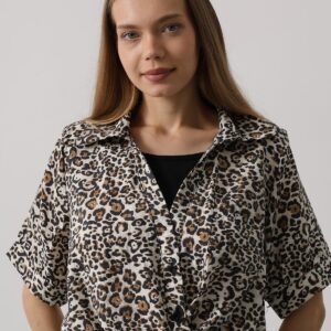 Garnished Leopard Pattern Shirt - Leopard - Brand: Reyon - Women & Kids, Baby Clothes Wholesale - TheBS Women