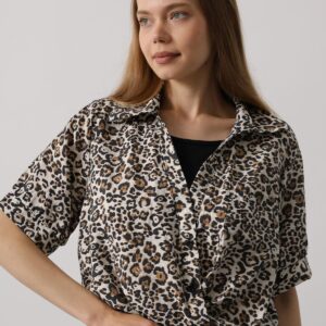 Garnished Leopard Pattern Shirt - Leopard - Brand: Reyon - Women & Kids, Baby Clothes Wholesale - TheBS Women