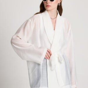 White Kimono With Shawl Collar And Tie Closure - Brand: First Angels - Women & Kids, Baby Clothes Wholesale - TheBS Women