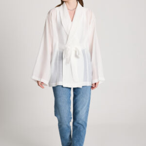 White Kimono With Shawl Collar And Tie Closure - Brand: First Angels - Women & Kids, Baby Clothes Wholesale - TheBS Women