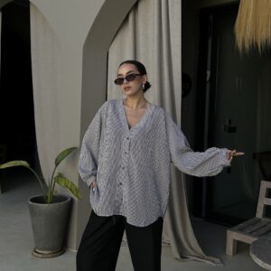 Black Oversized Striped V-Neck Shirt - Brand: First Angels - Women & Kids, Baby Clothes Wholesale - TheBS Women