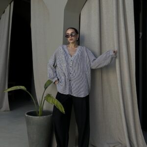 Black Oversized Striped V-Neck Shirt - Brand: First Angels - Women & Kids, Baby Clothes Wholesale - TheBS Women