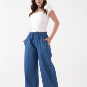 Blue Palazzo Pants With Wide Leg And Drawstring - Brand: First Angels - Women & Kids, Baby Clothes Wholesale - TheBS Women