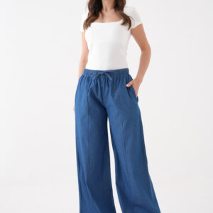 Blue Palazzo Pants With Wide Leg And Drawstring - Brand: First Angels - Women & Kids, Baby Clothes Wholesale - TheBS Women