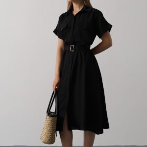 Elegant Casual Shirt Dress With Notched Neck - Brand: Reyon - Women & Kids, Baby Clothes Wholesale - TheBS Women