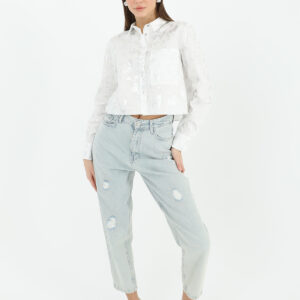 White Polo Neck Crop Shirt Buttoned Long Sleeve - Brand: SOUL - Women & Kids, Baby Clothes Wholesale - TheBS Women