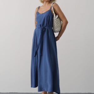 Blue Slip Dress With Square Neck For Work And Party - Brand: Reyon - Women & Kids, Baby Clothes Wholesale - TheBS Women