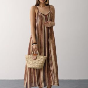 Brown Boho Sleeveless Striped Slip Dress - Brand: Reyon - Women & Kids, Baby Clothes Wholesale - TheBS Women