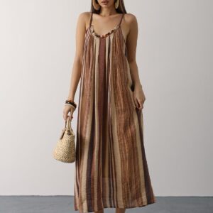 Brown Boho Sleeveless Striped Slip Dress - Brand: Reyon - Women & Kids, Baby Clothes Wholesale - TheBS Women