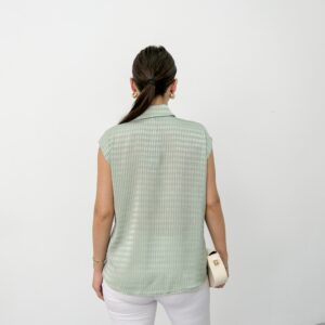 Green Striped Casual Elegant Shirt With Polo Neck - Brand: STEPS - Women & Kids, Baby Clothes Wholesale - TheBS Women