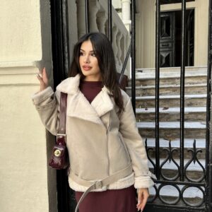 Beige Biker Jacket With Zip-Up & Notched Collar - Brand: My Jest Fashion - Women & Kids, Baby Clothes Wholesale - TheBS Women