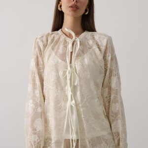 Beige Elegant Tie Closure Shirt - Brand: Reyon - Women & Kids, Baby Clothes Wholesale - TheBS Women