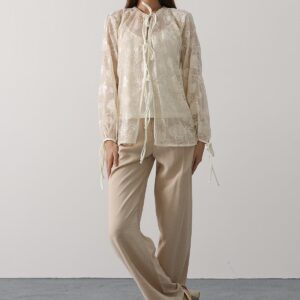 Beige Elegant Tie Closure Shirt - Brand: Reyon - Women & Kids, Baby Clothes Wholesale - TheBS Women