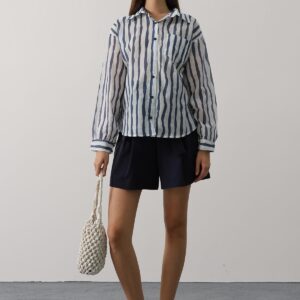 Blue Casual Striped Shirt With Notched Neck - Brand: Reyon - Women & Kids, Baby Clothes Wholesale - TheBS Women