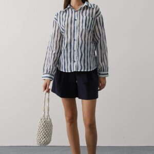 Blue Casual Striped Shirt With Notched Neck - Brand: Reyon - Women & Kids, Baby Clothes Wholesale - TheBS Women