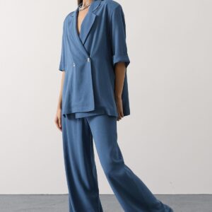 Blue Loose Fit Jacket With Notched Collar - Brand: Reyon - Women & Kids, Baby Clothes Wholesale - TheBS Women