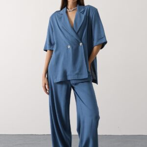 Blue Loose Fit Jacket With Notched Collar - Brand: Reyon - Women & Kids, Baby Clothes Wholesale - TheBS Women