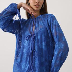 Elegant Blue Floral Long Sleeve Blouse - Brand: Reyon - Women & Kids, Baby Clothes Wholesale - TheBS Women