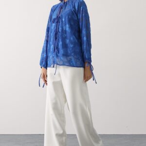 Elegant Blue Floral Long Sleeve Blouse - Brand: Reyon - Women & Kids, Baby Clothes Wholesale - TheBS Women