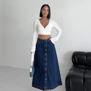 A-Line Midi Skirt With High Waist And Patch Pocket - Brand: XLove - Women & Kids, Baby Clothes Wholesale - TheBS Women
