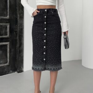 Black High Waist Pencil Midi Skirt With Polka Dots - Brand: XLove - Women & Kids, Baby Clothes Wholesale - TheBS Women