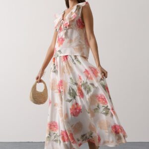 White Floral Flared Maxi Skirt - Brand: Reyon - Women & Kids, Baby Clothes Wholesale - TheBS Women