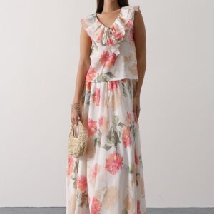 White Floral Flared Maxi Skirt - Brand: Reyon - Women & Kids, Baby Clothes Wholesale - TheBS Women