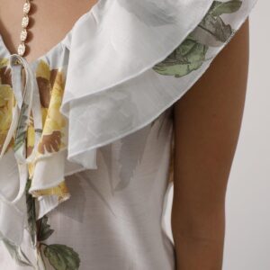 White Floral V-Neck Regular Fit Sleeveless Blouse - Brand: Reyon - Women & Kids, Baby Clothes Wholesale - TheBS Women