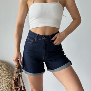 Blue Casual Bermuda Shorts High Waist With Buttoned Closure - Brand: XLove - Women & Kids, Baby Clothes Wholesale - TheBS Women