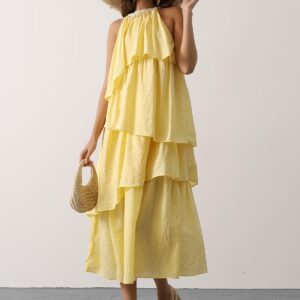 Boho A-Line Halter Neck Midi Dress - Brand: Reyon - Women & Kids, Baby Clothes Wholesale - TheBS Women