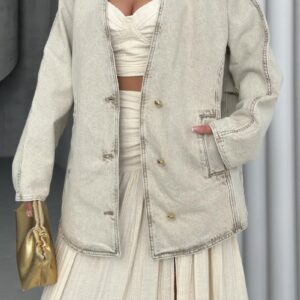 Beige Casual Oversized Single-Breasted Blazer Jacket - Brand: XLove - Women & Kids, Baby Clothes Wholesale - TheBS Women