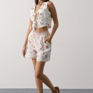 White Floral Crop Vest With Tie Closure - Brand: Reyon - Women & Kids, Baby Clothes Wholesale - TheBS Women