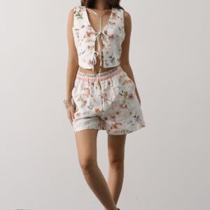 White Floral Crop Vest With Tie Closure - Brand: Reyon - Women & Kids, Baby Clothes Wholesale - TheBS Women