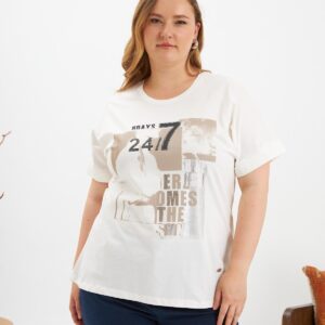 White Casual Tshirt With Letter Print - Plus Size - Brand: RMG - Women & Kids, Baby Clothes Wholesale - TheBS Women