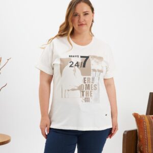 White Casual Tshirt With Letter Print - Plus Size - Brand: RMG - Women & Kids, Baby Clothes Wholesale - TheBS Women