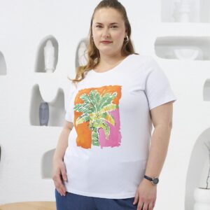 Casual Plus Size Tshirt With Tropical Color Block - Brand: RMG - Women & Kids, Baby Clothes Wholesale - TheBS Women