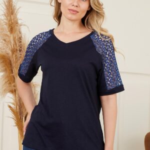 Navy Blue Casual Elegant Plus Size Tshirt - Brand: RMG - Women & Kids, Baby Clothes Wholesale - TheBS Women