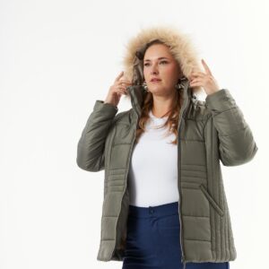 Khaki Puffer Hooded Coat With Zip Up Closure - Brand: RMG - Women & Kids, Baby Clothes Wholesale - TheBS Women