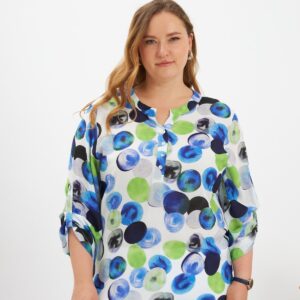 Blue Plus Size Polka Dot Blouse With 3/4 Sleeves - Brand: RMG - Women & Kids, Baby Clothes Wholesale - TheBS Women