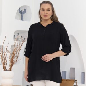Plus Size Elegant Blouse With Grandad Neck - Brand: RMG - Women & Kids, Baby Clothes Wholesale - TheBS Women