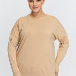 Beige Plus Size Casual Blouse With V-Neck - Brand: RMG - Women & Kids, Baby Clothes Wholesale - TheBS Women