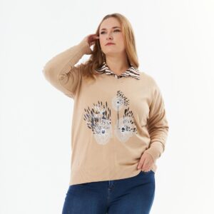 Beige Plus Size Casual Modest Blouse - Brand: RMG - Women & Kids, Baby Clothes Wholesale - TheBS Women