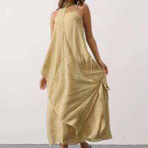 Khaki Elegant Sleeveless Midi Slit Dress - Brand: Reyon - Women & Kids, Baby Clothes Wholesale - TheBS Women