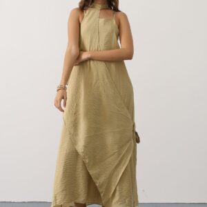 Khaki Elegant Sleeveless Midi Slit Dress - Brand: Reyon - Women & Kids, Baby Clothes Wholesale - TheBS Women