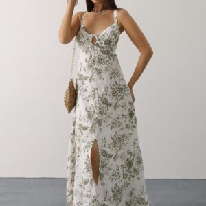 Elegant White Slip Dress With Floral V-Neck Maxi - Brand: Reyon - Women & Kids, Baby Clothes Wholesale - TheBS Women