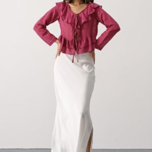 Fuchsia Striped V-Neck Blouse With Long Straight Sleeves - Brand: Reyon - Women & Kids, Baby Clothes Wholesale - TheBS Women