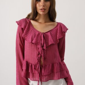 Fuchsia Striped V-Neck Blouse With Long Straight Sleeves - Brand: Reyon - Women & Kids, Baby Clothes Wholesale - TheBS Women