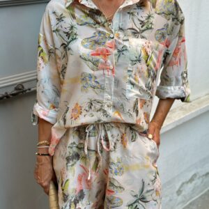 Beige Floral Bermuda Shorts With Drawstring - Brand: Cream Rouge - Women & Kids, Baby Clothes Wholesale - TheBS Women