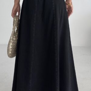 Black Flared Maxi Skirt With Mid Waist Pull On Closure - Brand: XLove - Women & Kids, Baby Clothes Wholesale - TheBS Women