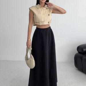 Black Flared Maxi Skirt With Mid Waist Pull On Closure - Brand: XLove - Women & Kids, Baby Clothes Wholesale - TheBS Women